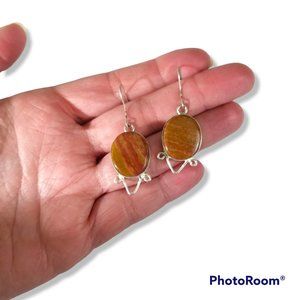 Natural Stone Drop/Dangle Earrings Oval Cabochon Sterling Silver
